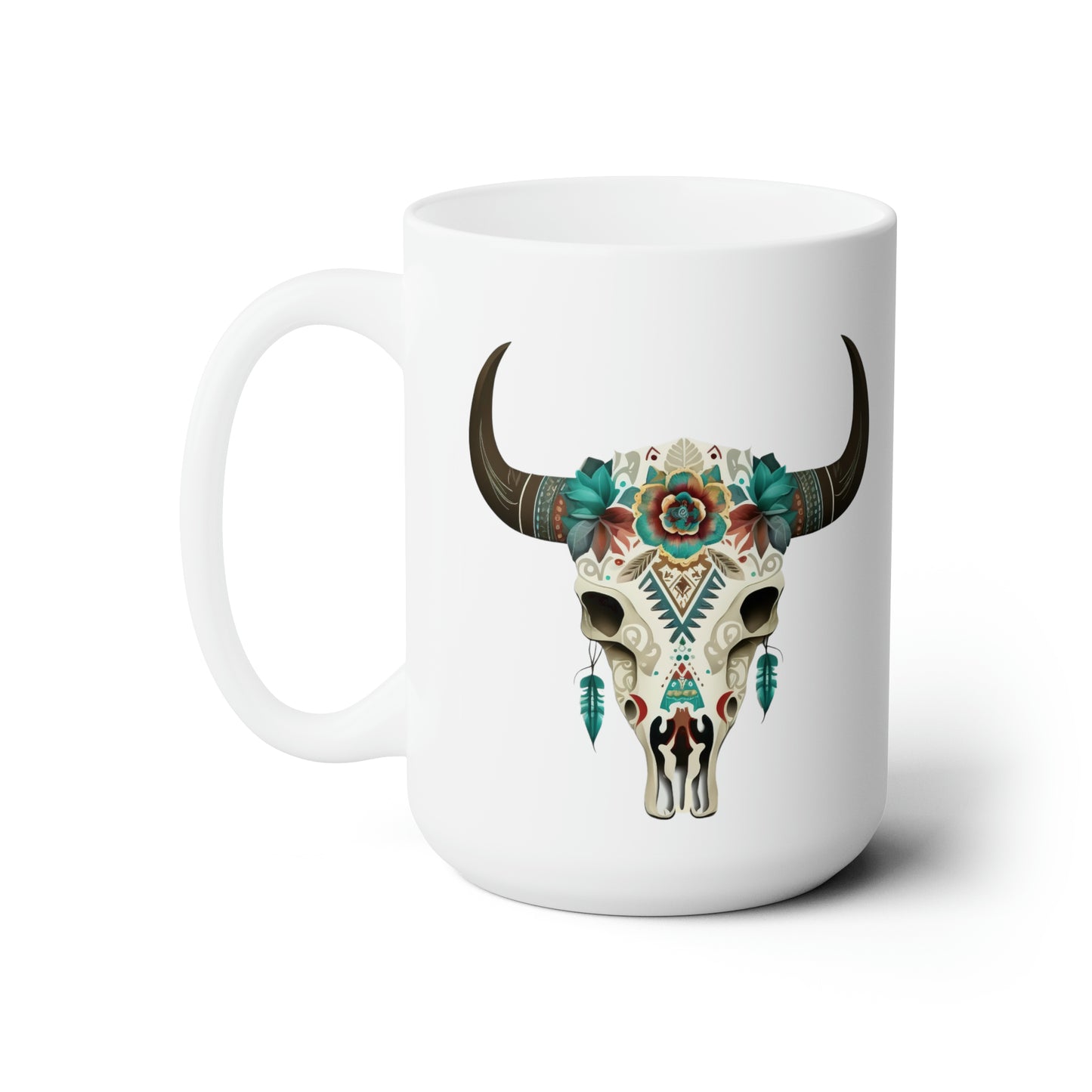 Aztec Cow Skull Ceramic Mug 15oz