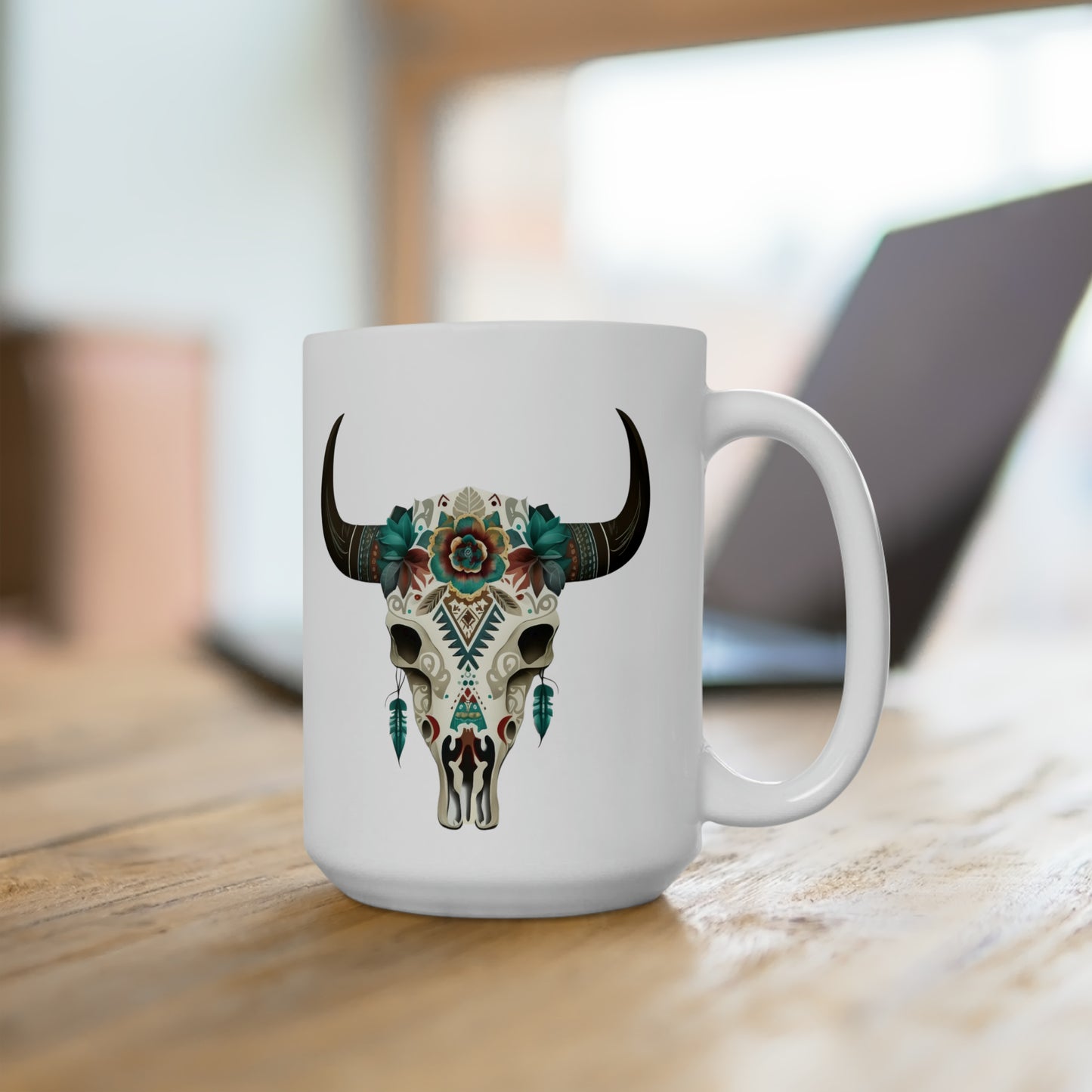 Aztec Cow Skull Ceramic Mug 15oz