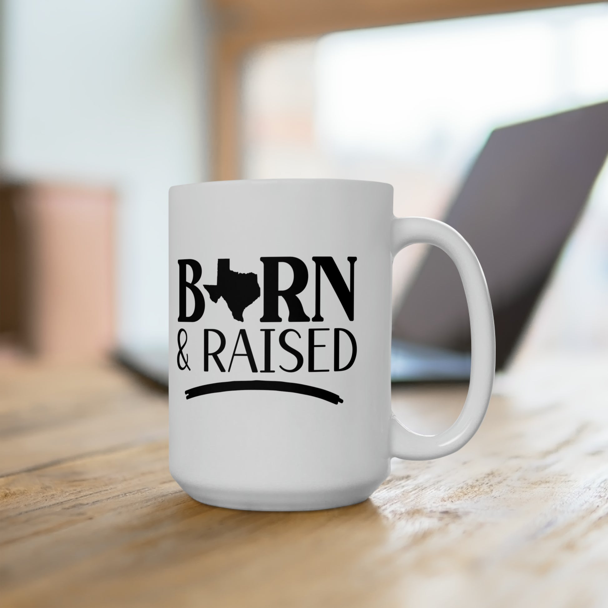 Introducing our 'Texas Born and Raised' coffee mug, a tribute to the proud Lone Star State heritage! Crafted with durable ceramic, this mug is as sturdy as a Texas longhorn and as timeless as the Texan spirit. Its sleek design features bold typography proudly proclaiming your roots, making it the perfect companion for your morning brew or afternoon pick-me-up