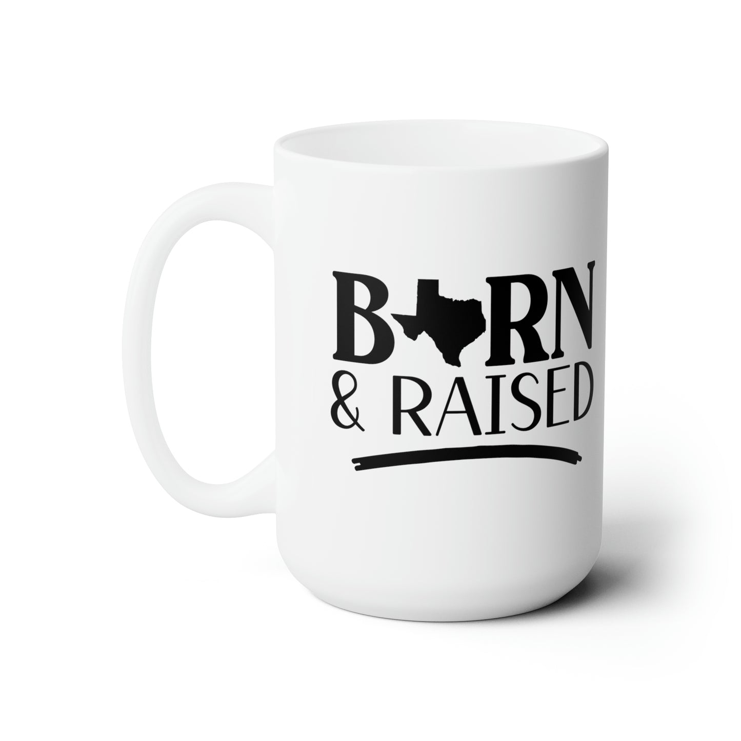 Introducing our 'Texas Born and Raised' coffee mug, a tribute to the proud Lone Star State heritage! Crafted with durable ceramic, this mug is as sturdy as a Texas longhorn and as timeless as the Texan spirit. Its sleek design features bold typography proudly proclaiming your roots, making it the perfect companion for your morning brew or afternoon pick-me-up