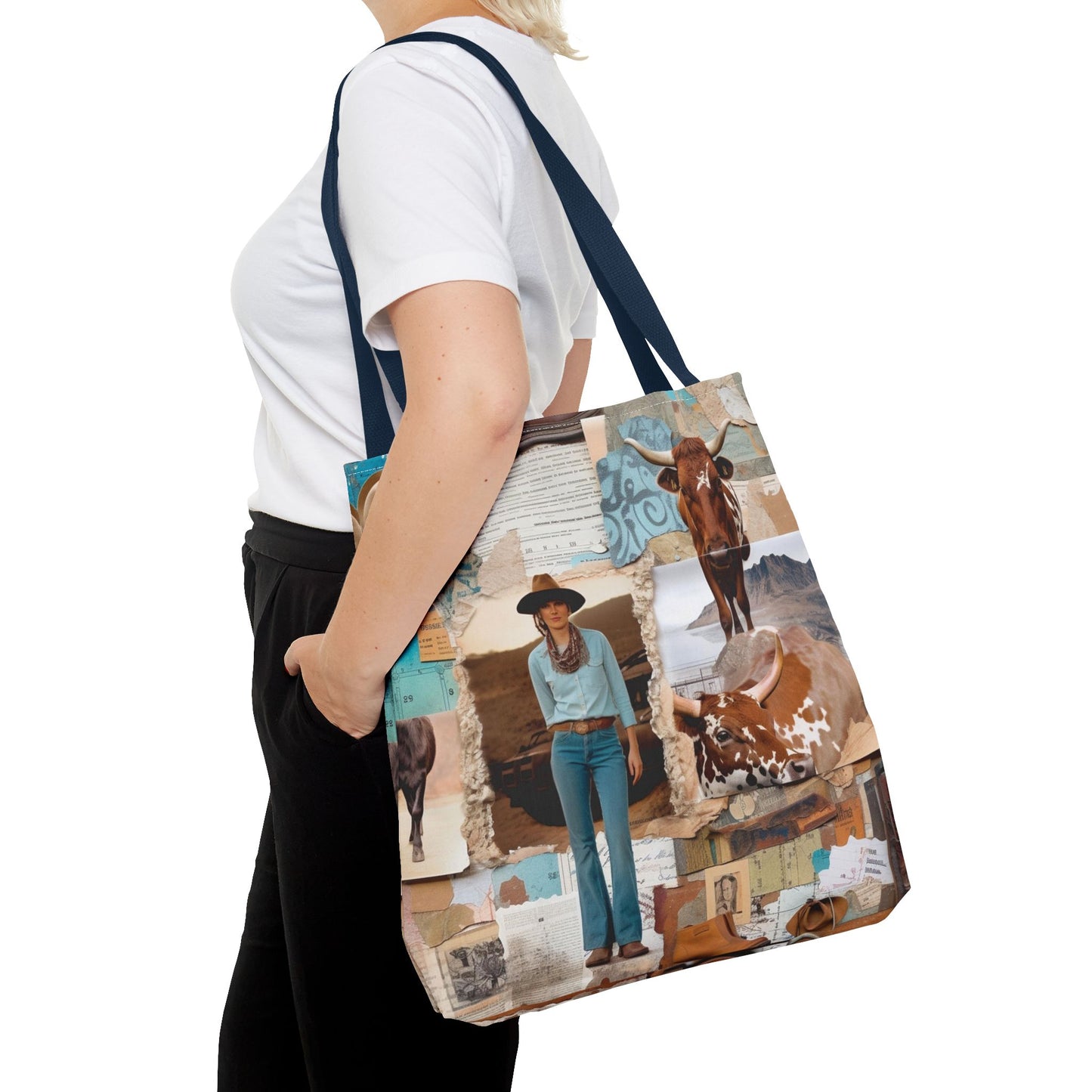 Western Collage Tote Bag (AOP)