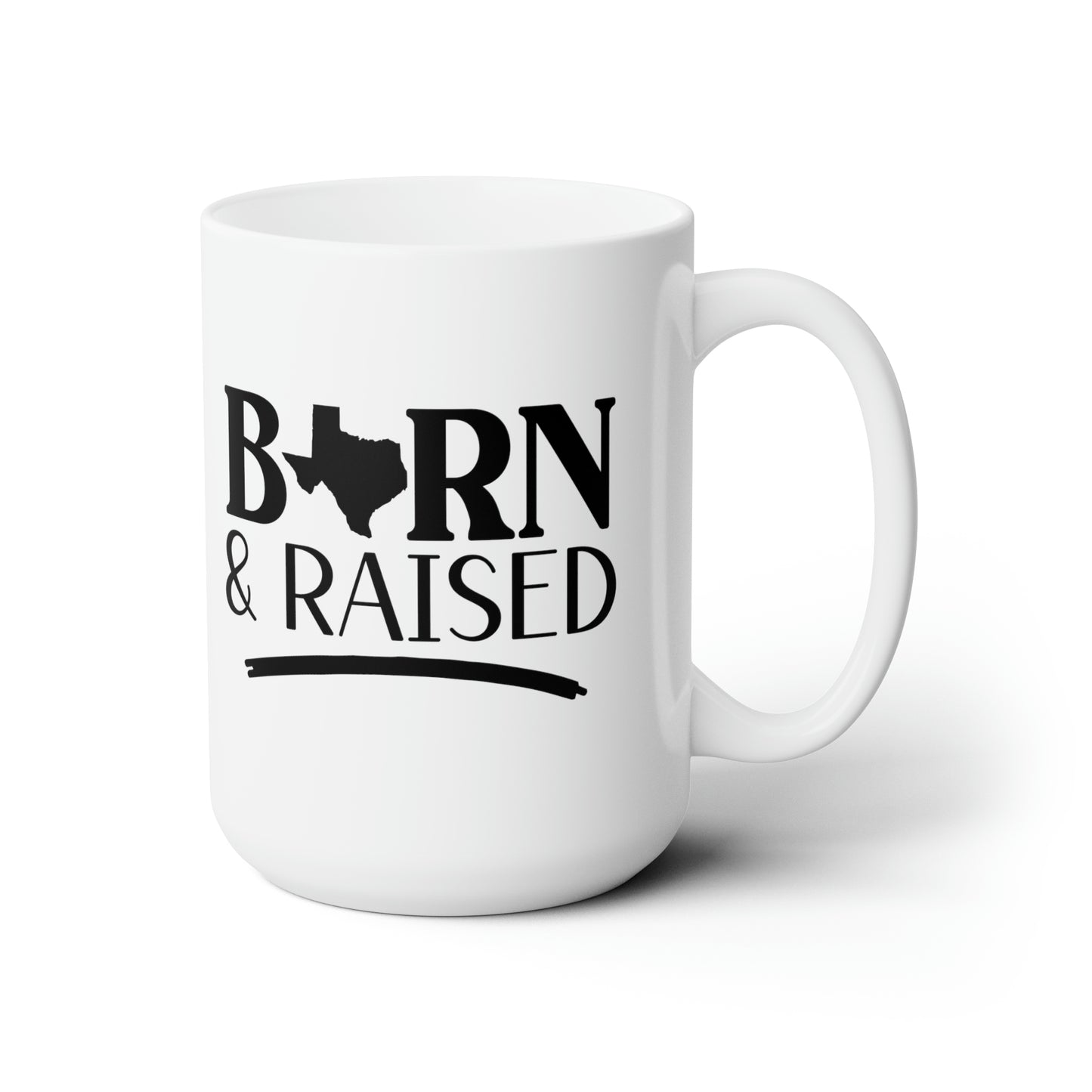 Introducing our 'Texas Born and Raised' coffee mug, a tribute to the proud Lone Star State heritage! Crafted with durable ceramic, this mug is as sturdy as a Texas longhorn and as timeless as the Texan spirit. Its sleek design features bold typography proudly proclaiming your roots, making it the perfect companion for your morning brew or afternoon pick-me-up