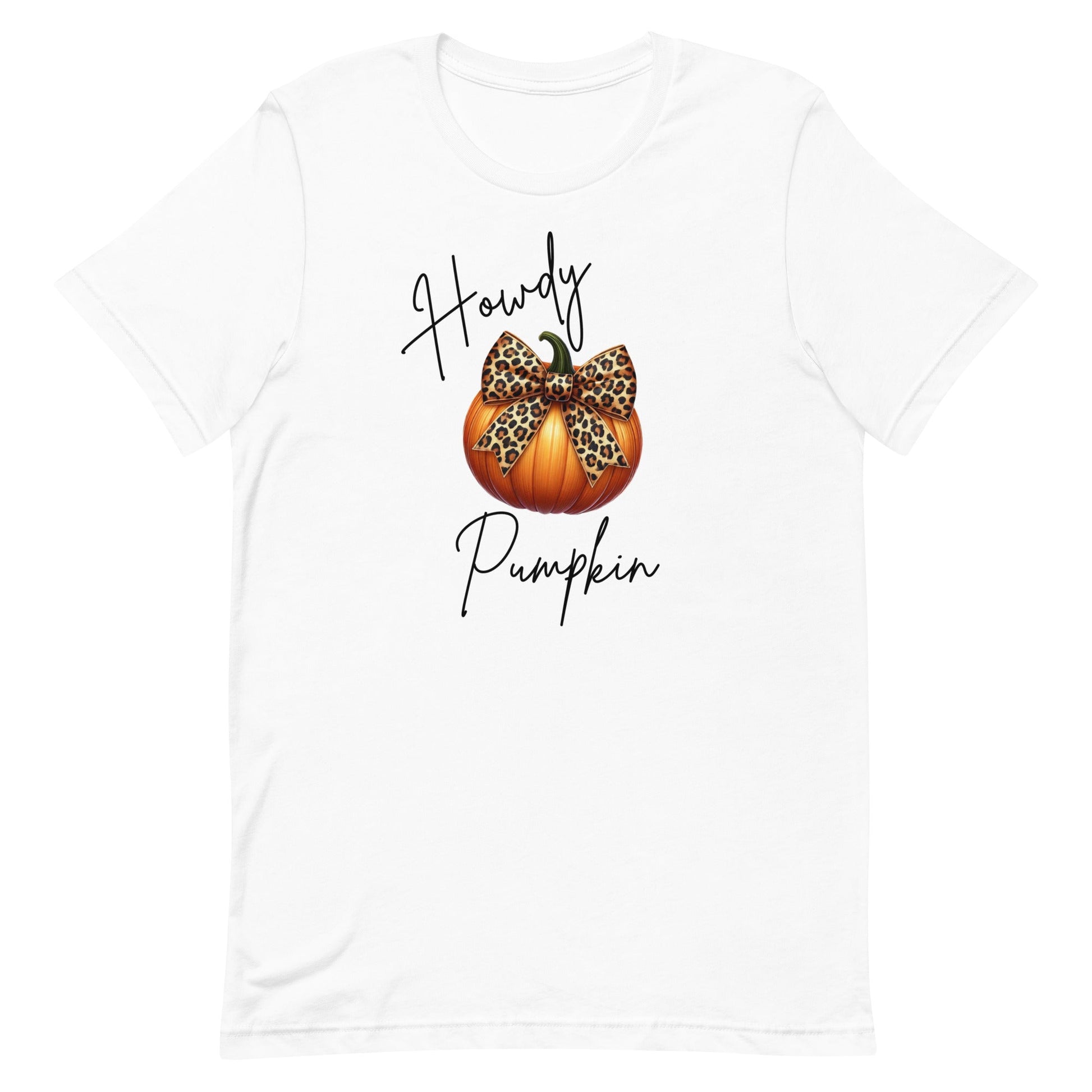 Add a touch of wild style to your fall wardrobe with our Howdy Pumpkin t-shirt! This unique design features a classic autumn pumpkin adorned with a bold leopard-print bow, perfectly blending the rustic charm of the season with a dash of fierce fashion. Whether you're heading to the pumpkin patch, enjoying a cozy fall day, or gearing up for Halloween festivities, this t-shirt is sure to turn heads.