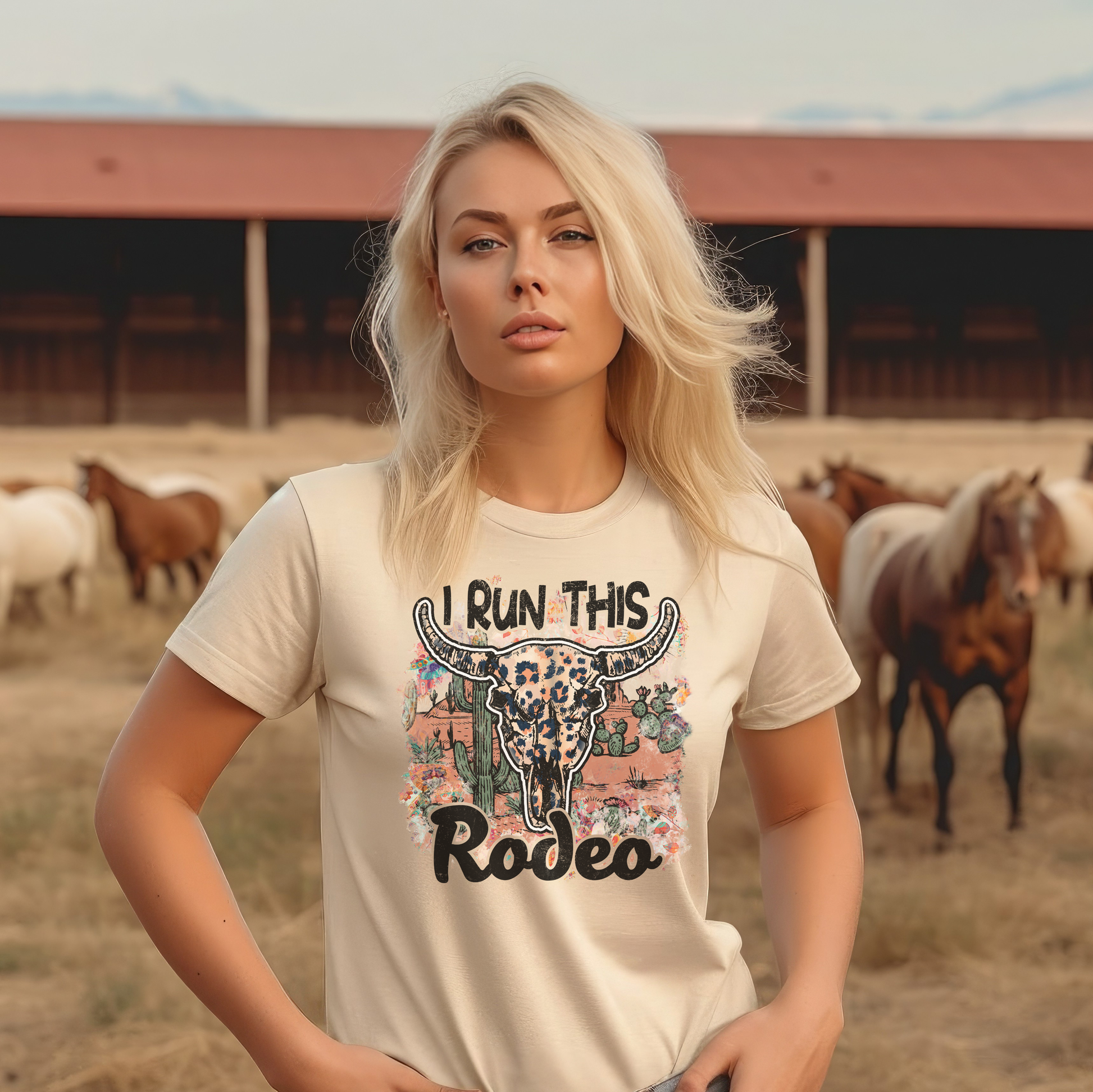 "I Run This Rodeo" the perfect blend of style and attitude for the cowgirl in charge. 