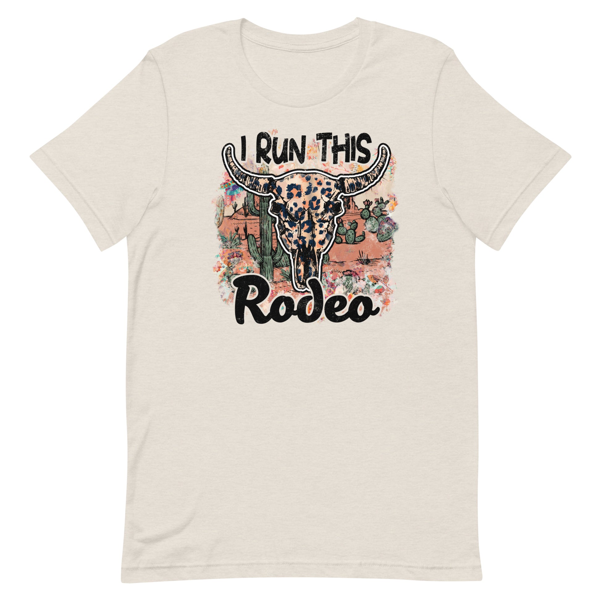 Introducing our "I Run This Rodeo" Women's T-shirt, the perfect blend of style and attitude for the cowgirl in charge. <span style="font-size: 0.875rem;">With its flattering fit and versatile design, our "I Run This Rodeo" T-shirt is ideal for casual outings, rodeo events, or simply lounging around the ranch. Pair it with your favorite jeans and boots for a classic western look, or dress it up with a denim skirt and accessories for a fun twist on everyday style.</span>