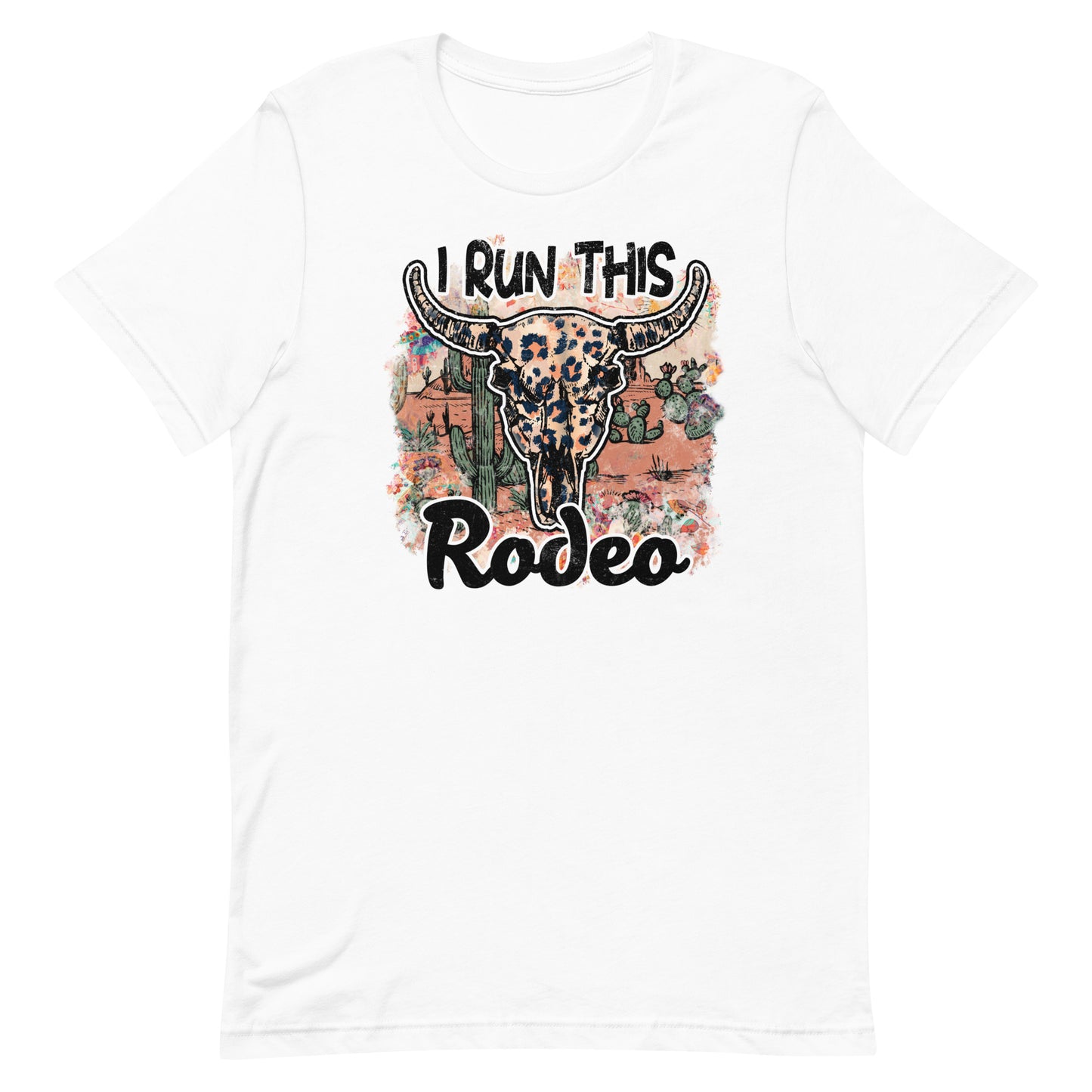 Introducing our "I Run This Rodeo" Women's T-shirt, the perfect blend of style and attitude for the cowgirl in charge. <span style="font-size: 0.875rem;">With its flattering fit and versatile design, our "I Run This Rodeo" T-shirt is ideal for casual outings, rodeo events, or simply lounging around the ranch. Pair it with your favorite jeans and boots for a classic western look, or dress it up with a denim skirt and accessories for a fun twist on everyday style.</span>