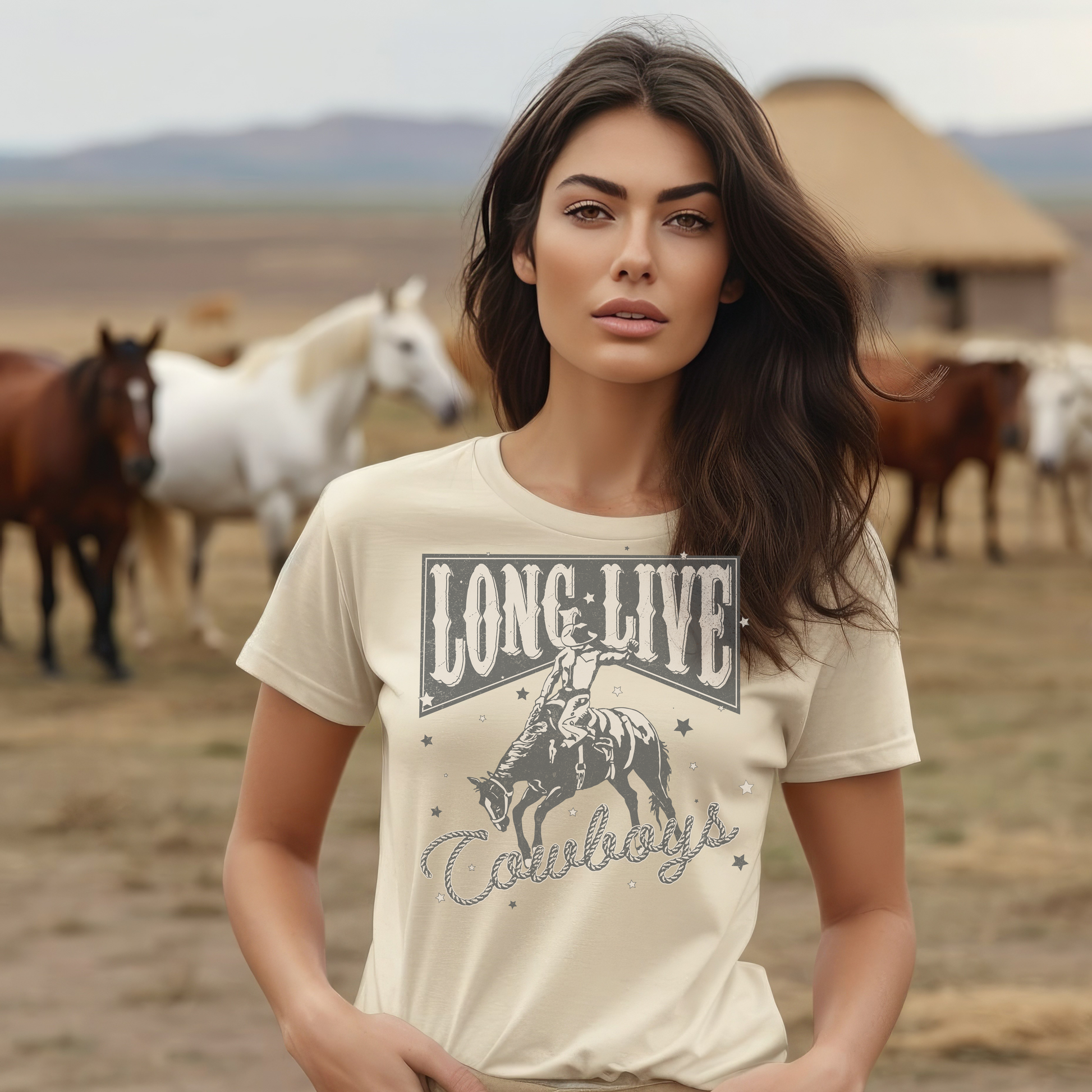 Embrace the timeless spirit of the Wild West with our 'Long Live Cowboys' t-shirt. Crafted with premium quality materials and featuring a bold design, this shirt pays homage to the rugged courage and indomitable spirit of cowboys. Whether you're roaming the range or simply yearning for adventure, let this tee be your steadfast companion. Shop now and celebrate the enduring legacy of the cowboy lifestyle