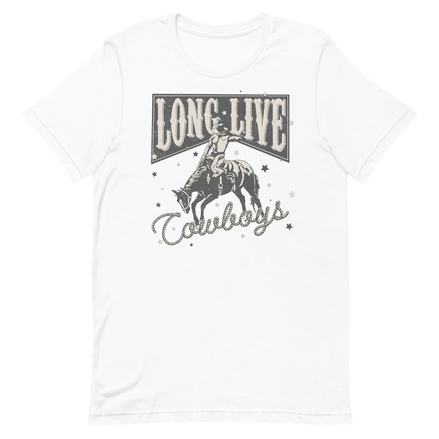 Embrace the timeless spirit of the Wild West with our 'Long Live Cowboys' t-shirt. Crafted with premium quality materials and featuring a bold design, this shirt pays homage to the rugged courage and indomitable spirit of cowboys. Whether you're roaming the range or simply yearning for adventure, let this tee be your steadfast companion. Shop now and celebrate the enduring legacy of the cowboy lifestyle