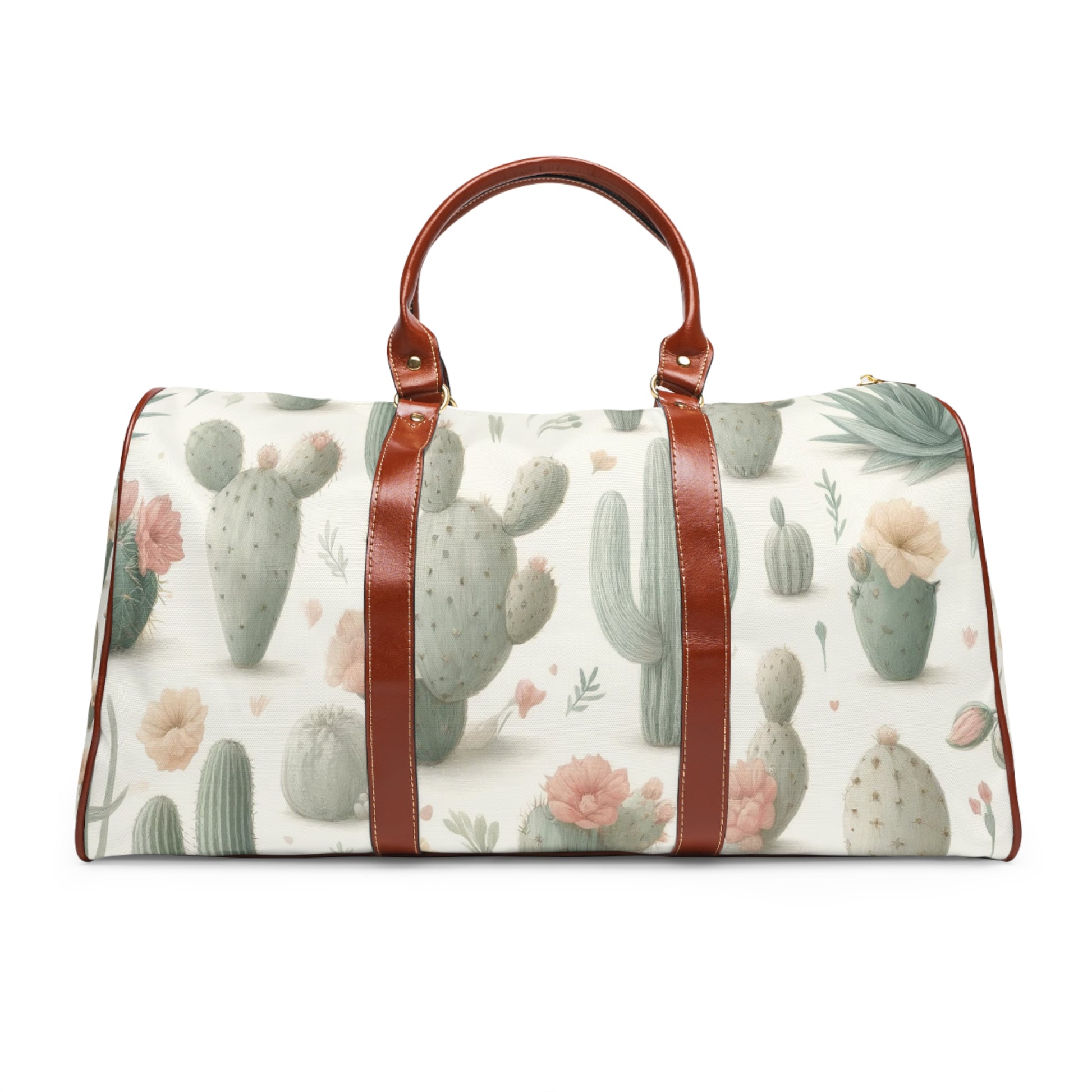 Elevate your travel style with the Pastel Cactus Travel Bag from Texas Diamond D Farms. Perfect for those who appreciate both function and fashion, this travel bag features a charming cactus print set against a soft pastel background, capturing the serene beauty of the desert in bloom.