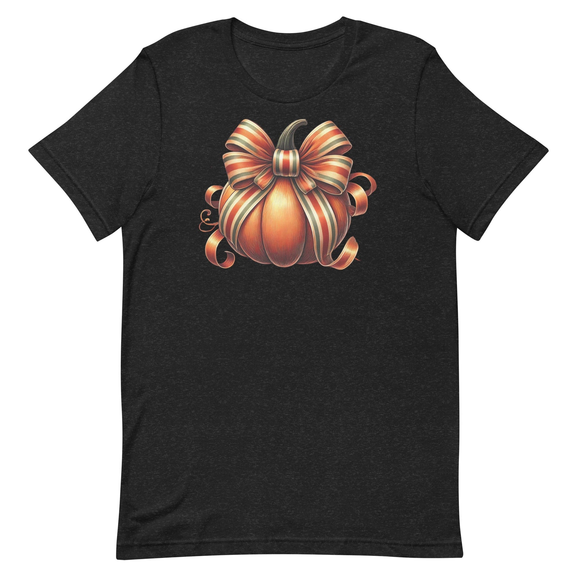 Embrace the cozy vibes of autumn with our Pumpkin Coquette t-shirt! This charming design features a beautifully detailed fall pumpkin adorned with a stylish coquette bow, showcasing soft, flowing ribbons in rich autumn tones like deep oranges, reds, and browns. The combination of rustic charm and elegant detail makes this tee the perfect addition to your fall wardrobe.