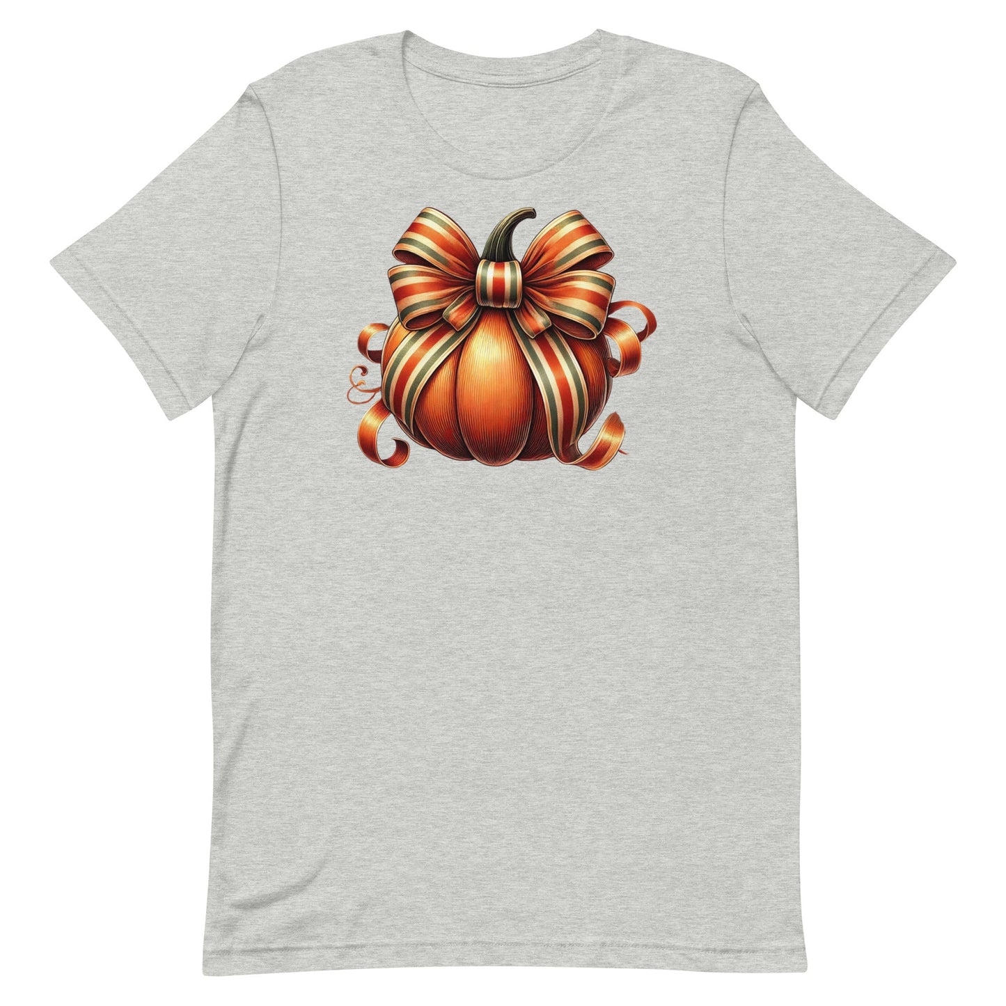 Embrace the cozy vibes of autumn with our Pumpkin Coquette t-shirt! This charming design features a beautifully detailed fall pumpkin adorned with a stylish coquette bow, showcasing soft, flowing ribbons in rich autumn tones like deep oranges, reds, and browns. The combination of rustic charm and elegant detail makes this tee the perfect addition to your fall wardrobe.