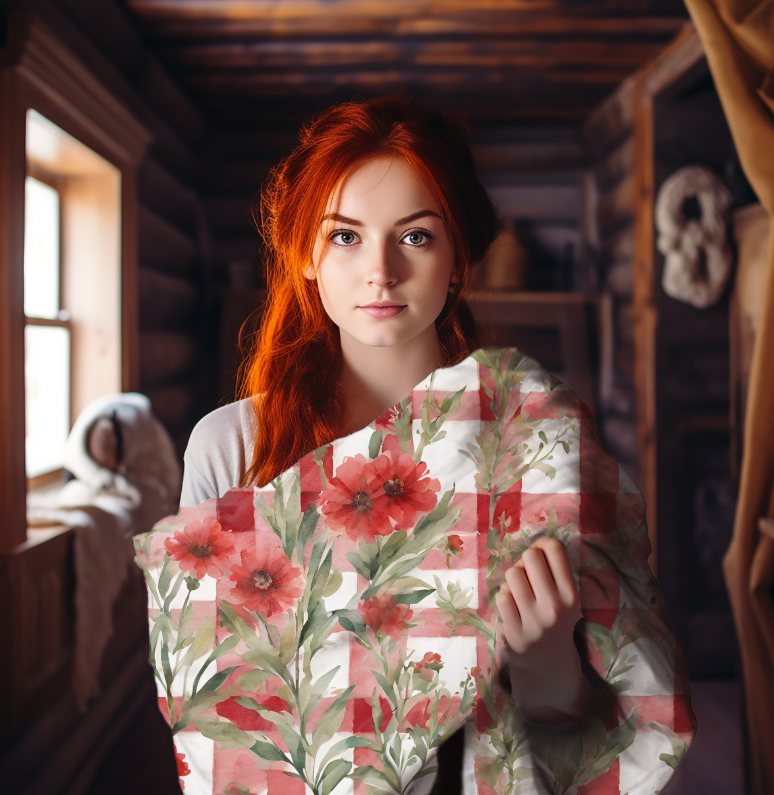 Red Plaid and Flowers Sherpa blanket