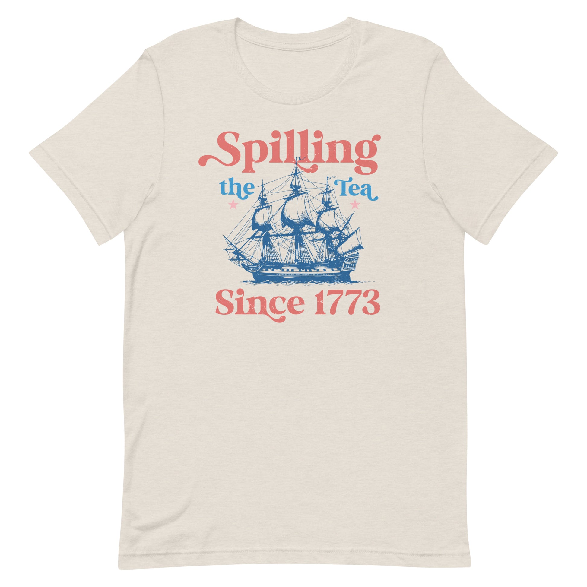 Dive into history with flair in our "Spilling the Tea Since 1773" T-shirt, inspired by the iconic Boston Tea Party. Perfect for history buffs and patriots alike, this stylish tee features a classic ship illustration with a playful twist on a pivotal moment in American history.