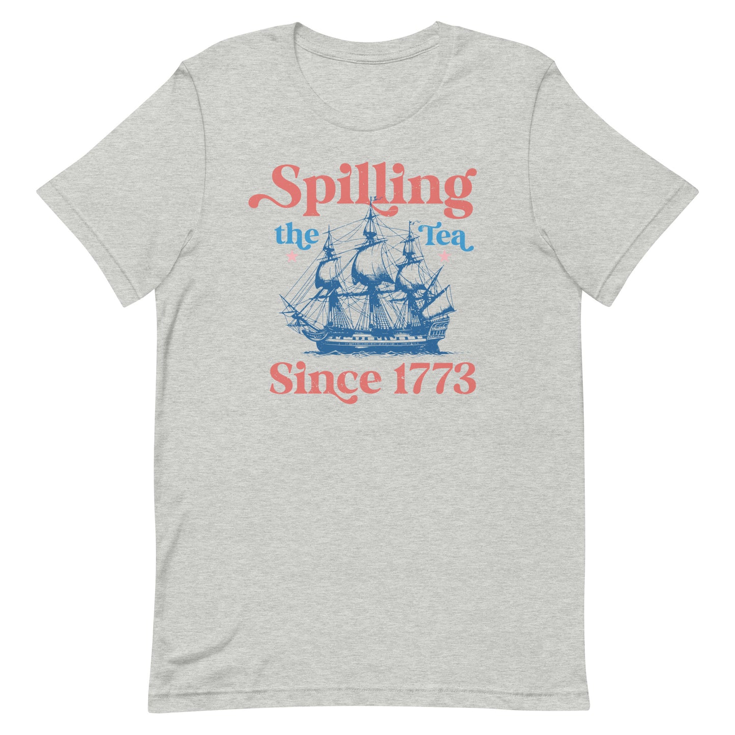 Dive into history with flair in our "Spilling the Tea Since 1773" T-shirt, inspired by the iconic Boston Tea Party. Perfect for history buffs and patriots alike, this stylish tee features a classic ship illustration with a playful twist on a pivotal moment in American history.