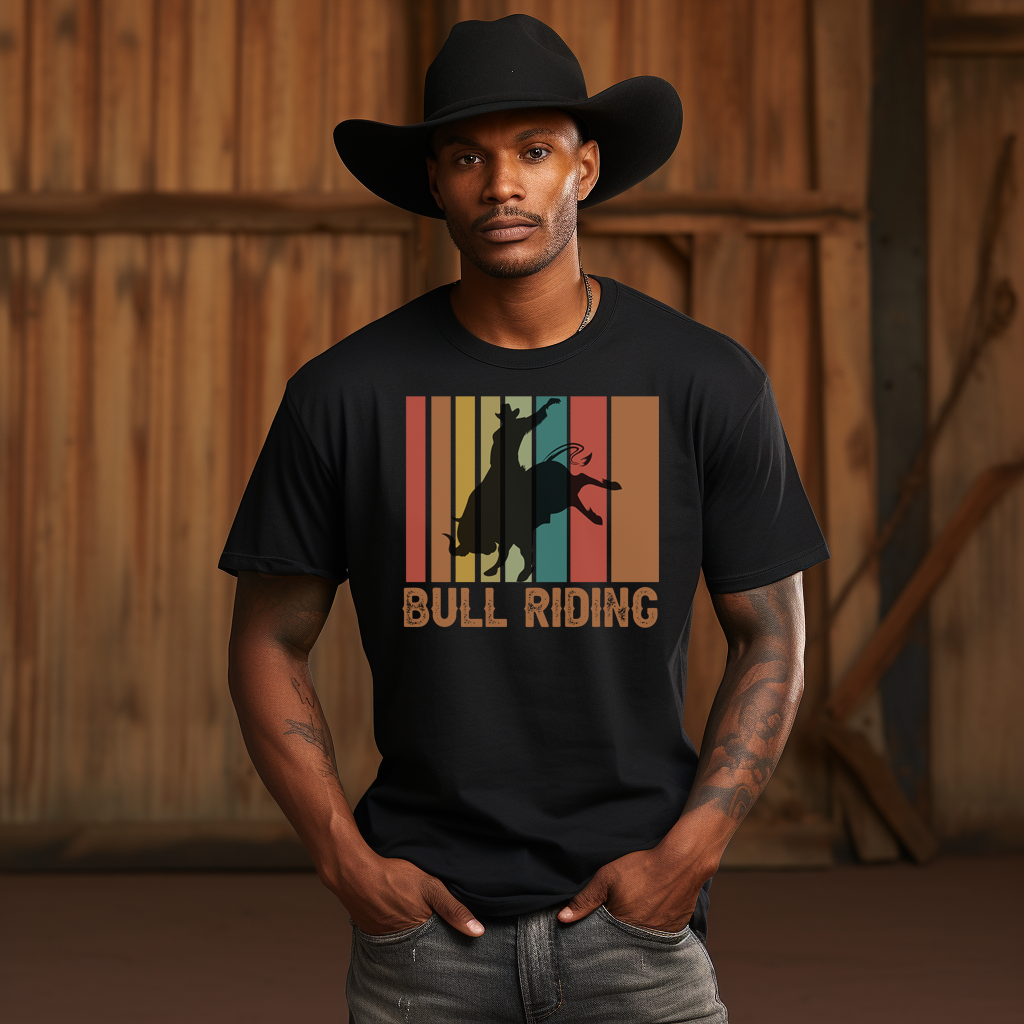 Step back in time with our Vintage Bull Rider t-shirt, a timeless tribute to the daring heroes of rodeo history. Crafted with care and featuring a nostalgic design, this tee captures the essence of the golden age of bull riding. Made from premium materials for ultimate comfort and durability, it's perfect for both casual wear and rodeo enthusiasts. Channel the fearless spirit of the past and make a statement wherever you go. Shop now and ride into the sunset with style.