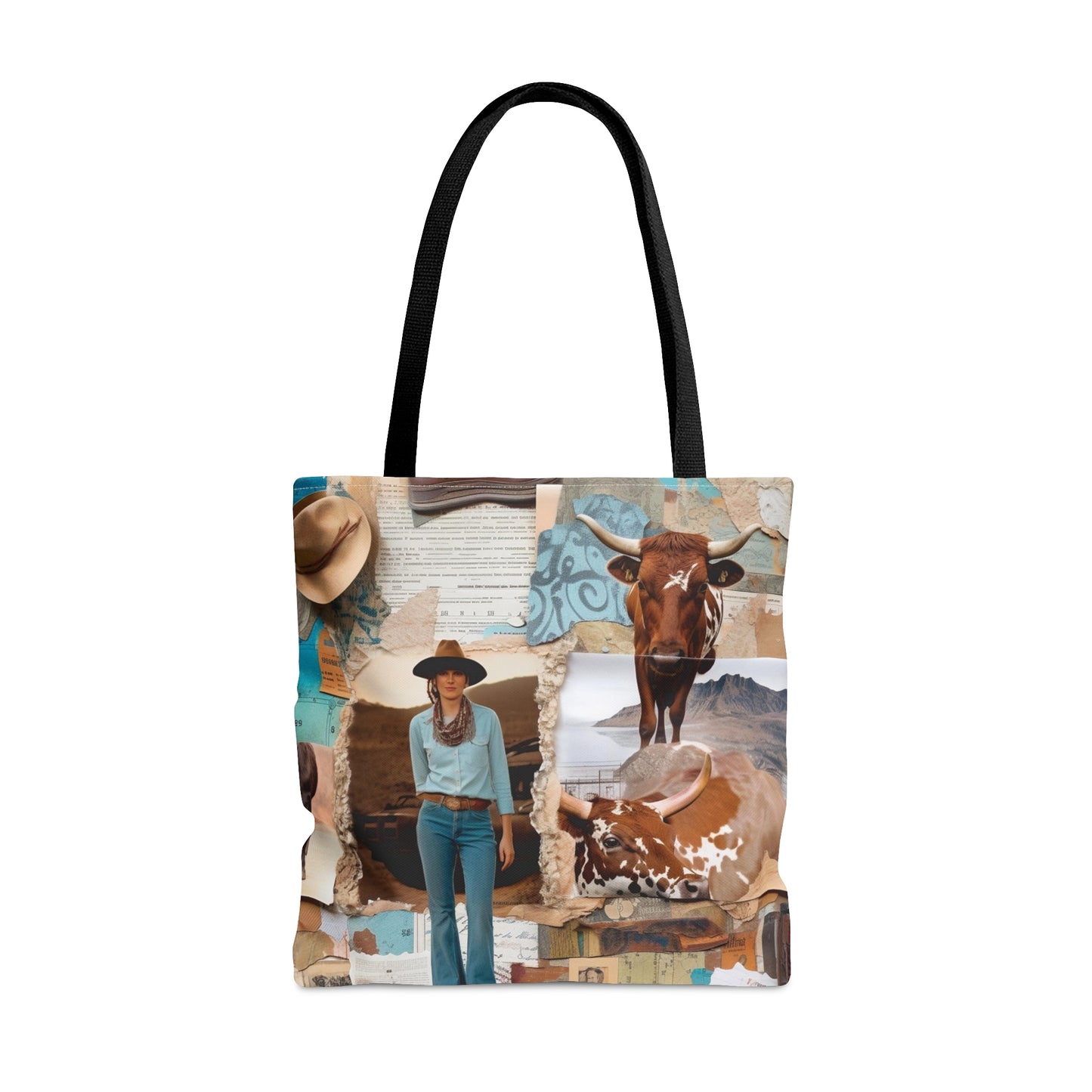 Transport yourself to the bygone era of the Wild West with our Western Collage tote bag. Adorned with a captivating collage of old photos capturing the rugged charm and adventurous spirit of the frontier days, this tote is a true homage to Western heritage.