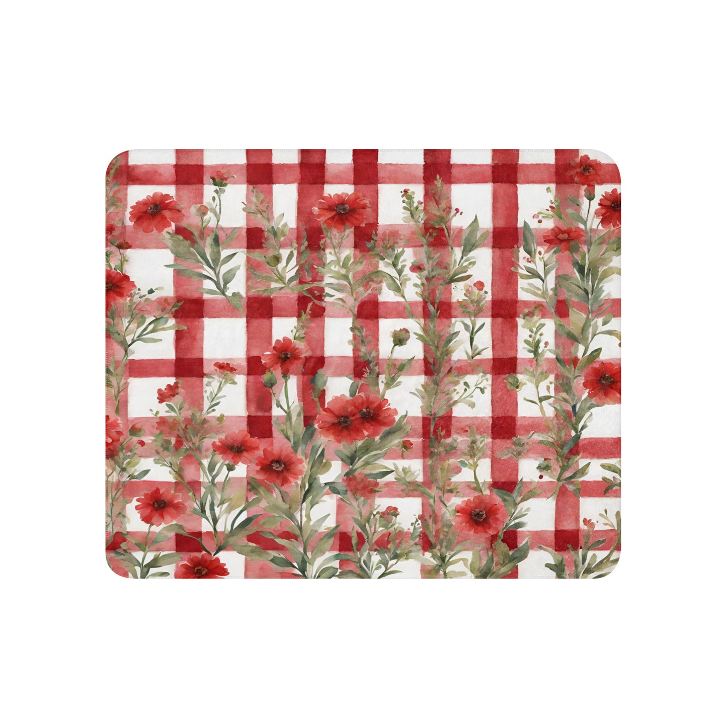 Red Plaid and Flowers Sherpa blanket