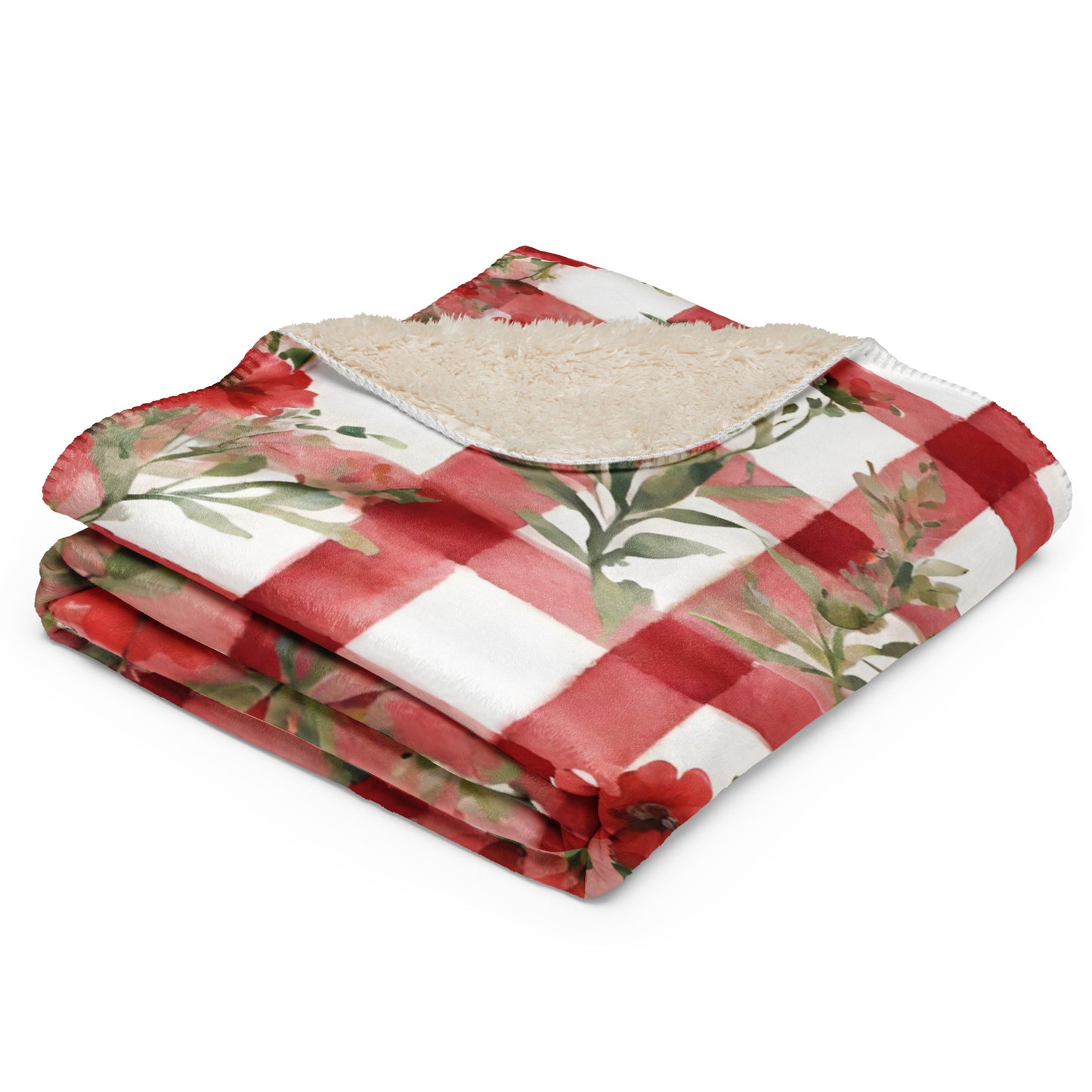 Red Plaid and Flowers Sherpa blanket